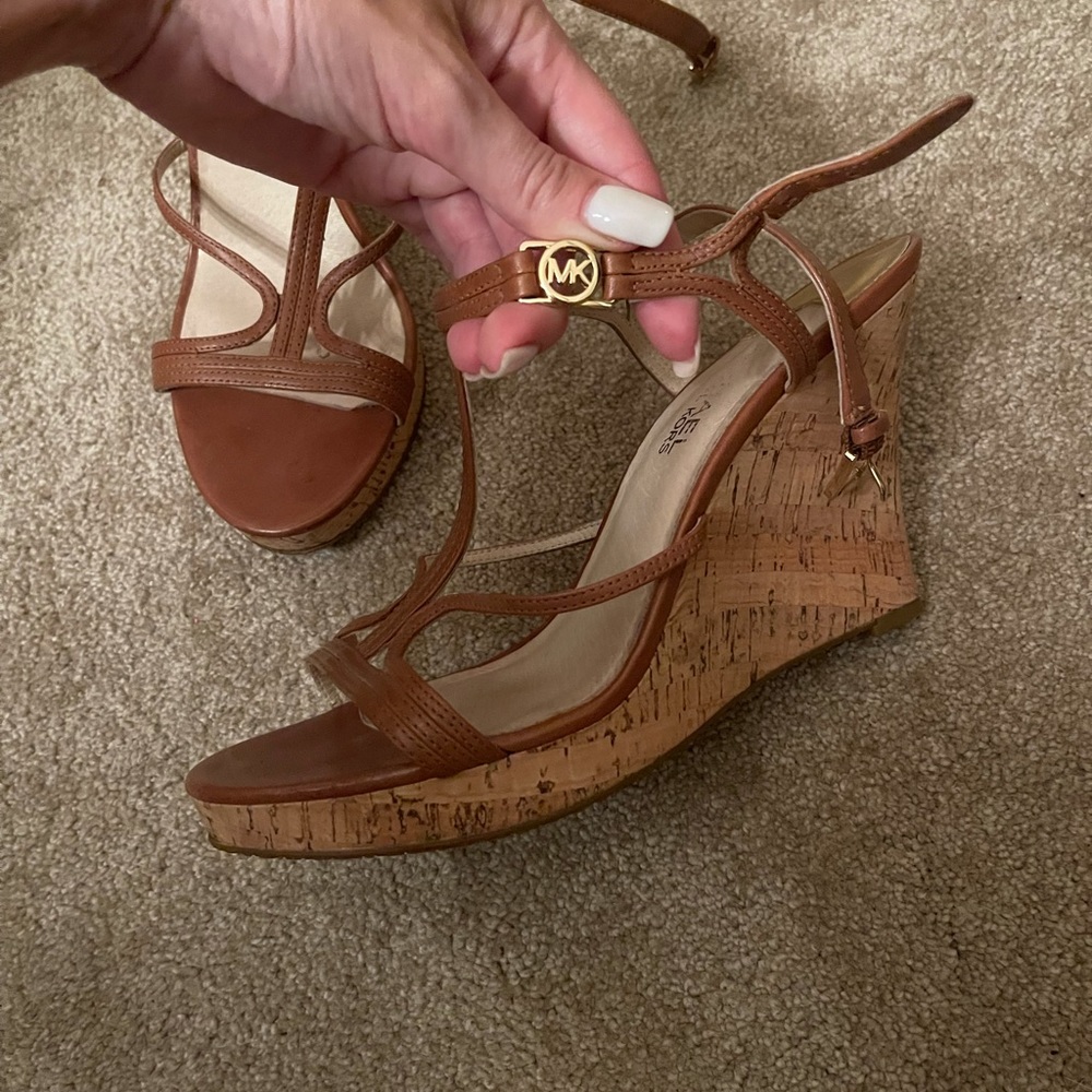 Michael Kors brown leather wedge heels